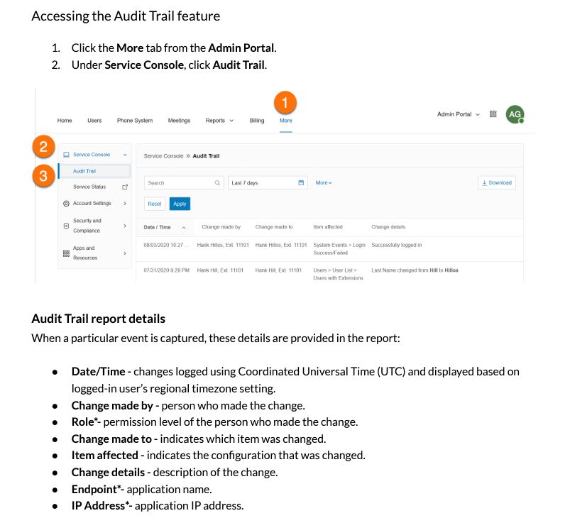 RingCentral audit Trail